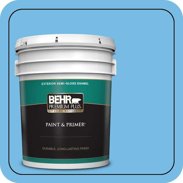 BEHR PREMIUM PLUS 5 gal. #550B-4 Costa Rica Blue Semi-Gloss Enamel Exterior Paint & Primer