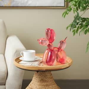 5 in. x 10 in. Pink Resin Tinted Balloon Dog Sculpture