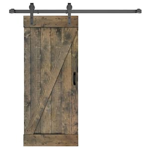 Z Series 36 in. x 84 in. Aged Barrel Finished DIY Knotty Pine Wood Sliding Barn Door with Hardware Kit