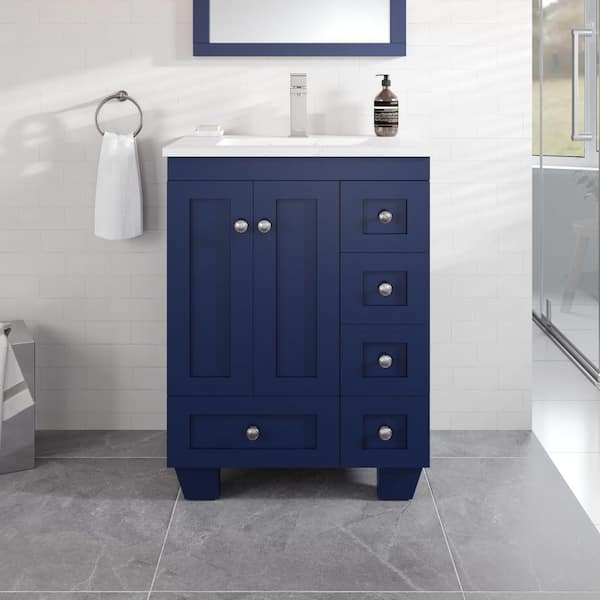 Acclaim 24 in. Single Sink Blue Bath Vanity with White Carrara Quartz Top (Assembled)