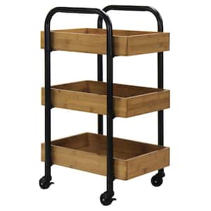 3-Tier Metal Wheeled Portable Storage Cart with Removable Bamboo Trays