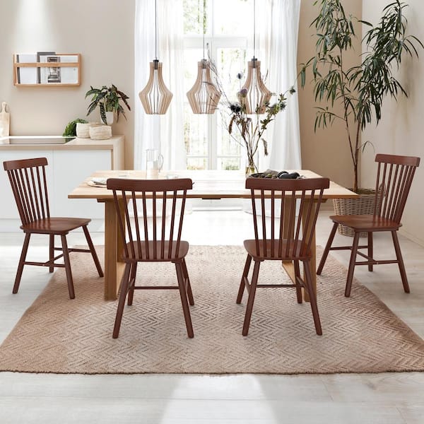 LUE BONA Windsor Classic Walnut Solid Wood Dining Chairs with