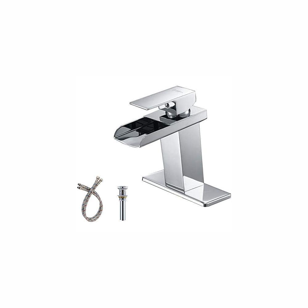 Single-Handle Low-Arc Single-Hole Waterfall Bathroom Faucet with Pop-Up Drain Assembly in Chrome price history on PriceWatchPro