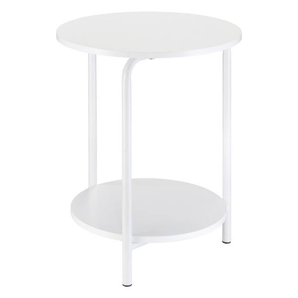 OS Home and Office Furniture Elgin 15.75 in. W White 21.75 in. H Round Metal Shelf End Table with 2-Shelves