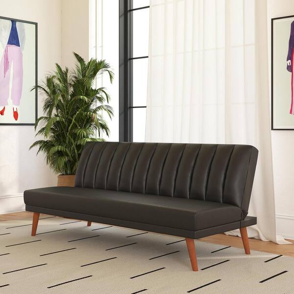 Novogratz Brittany Armless Futon, Black Faux Leather 2467009N The Home Depot