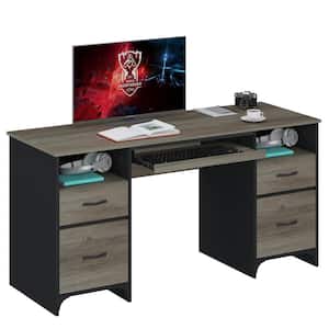 59 in. Rectangular Grey 4-Drawers Computer Executive Desk with 2-Open Storage and Keyboard Tray
