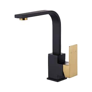 Single Handle Deck Mount Stainless Steel Bar Faucet with Hot Cold Dual Modes in Black and Gold Finish