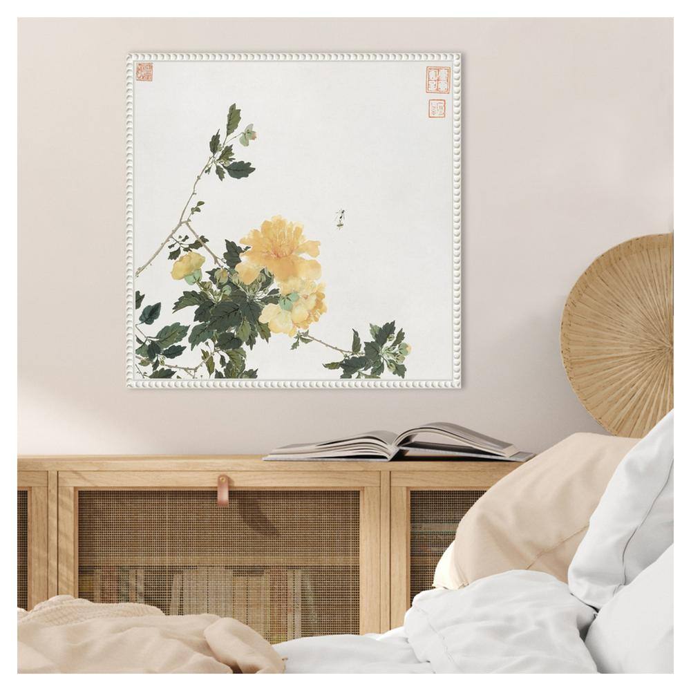 Ju Lian Insects and Flowers VI White Framed Canvas Print