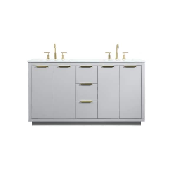 Unbranded Simply Living 60 in. W x 22 in. D x 34 in. H Bath Vanity in Grey with Calacatta White Engineered Marble Top