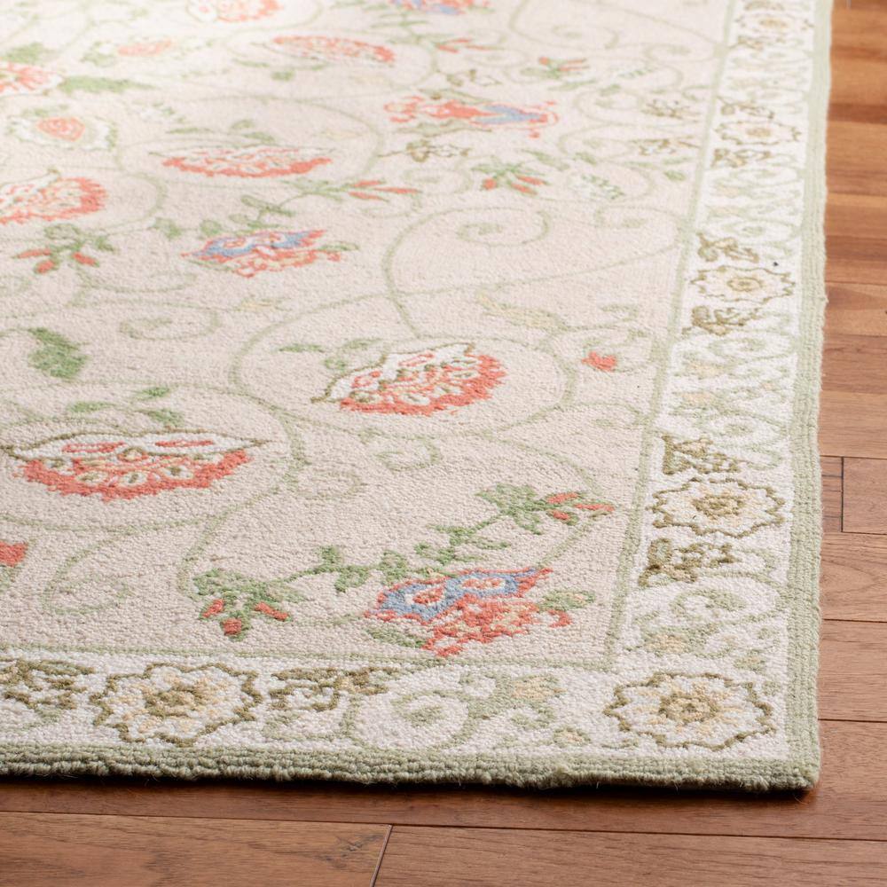 Chelsea Beige and Green Hand-Knotted Wool Floral Rug