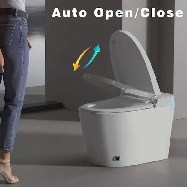 Elongated 1.28 GPF Smart Bidet Toilet in White with Auto Open/Close/Flush, Heated Seat, Foot Sensor and Remote