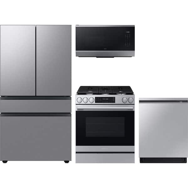 Bespoke 23 cu. ft. Counter Depth 4-Door French Door Refrigerator with 5 Burner SlideIn Range and AutoRelease Dishwasher