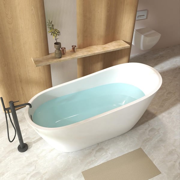 67 in. x 30.7 in. Acrylic Soaking Freestanding Single Slipper Bathtub with Chrome Drain in Glossy White