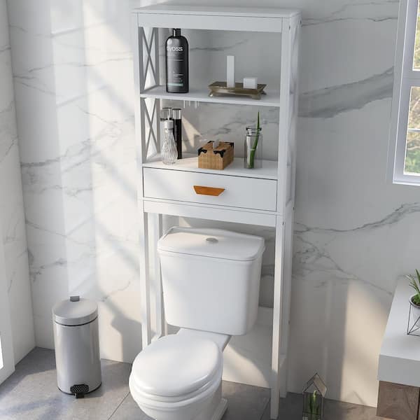 Meilocar Over The Toilet Storage Cabinet for Bathroom, Storage Organizer  Over Toilet, Space Saver W/Adjustable Shelf & Open Storage Shelf, 75in,  White