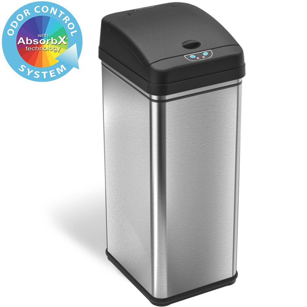SensorCan 13 Gallon Touchless Sensor Odor Control System Stainless Steel Oval Shape Automatic Garbage Bin Base Model Trash Can
