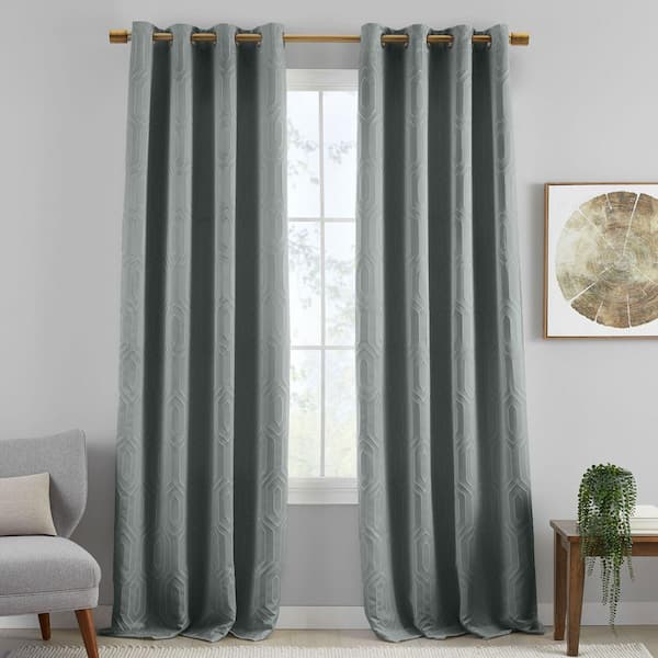 Elrene Sunveil Huxley River Blue Tonal Geometric Polyester 52(in)x95(in) Grommet Top Blackout Curtain Panel