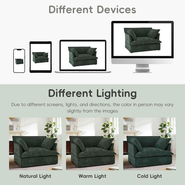 47 in. Square Arm Chenille Rectangle Sofa with Pillows in Green (Seats 1)