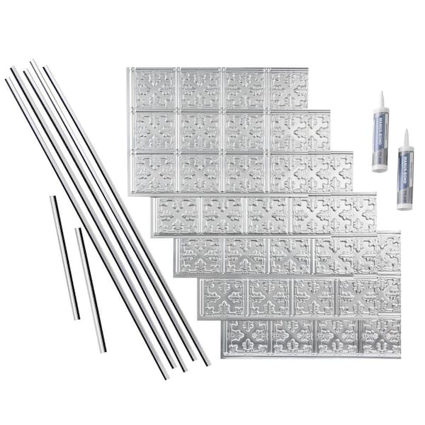 Fasade Traditional 10 18 in. x 24 in. Brushed Aluminum Vinyl Decorative Wall Tile Backsplash 15 sq. ft. Kit