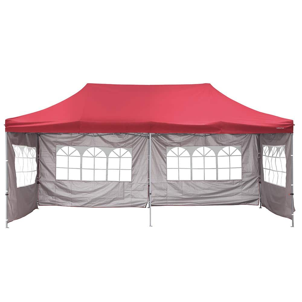 OVASTLKUY 10 ft. x 20 ft. Red Outdoor Canopy Tent with Wheeled Carrying ...