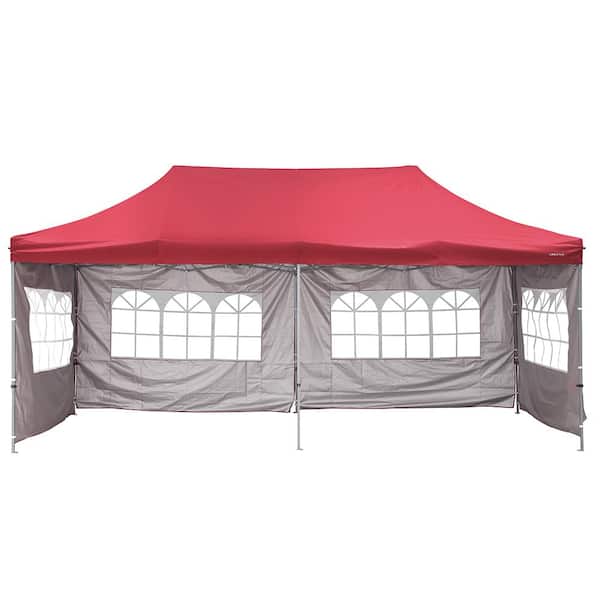 OVASTLKUY 10 ft. x 20 ft. Red Outdoor Canopy Tent with Wheeled Carrying Bag