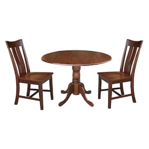 3-Piece 42 in. Espresso Dual Drop Leaf Table Set with 2-Side Chairs