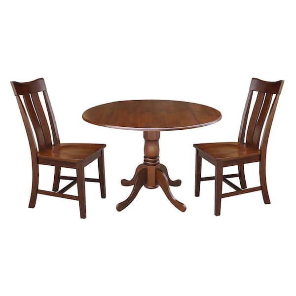 International Concepts 3-Piece 42 in. Espresso Dual Drop Leaf Table Set with 2-Side Chairs