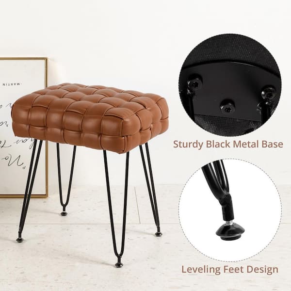 brown leather vanity stool