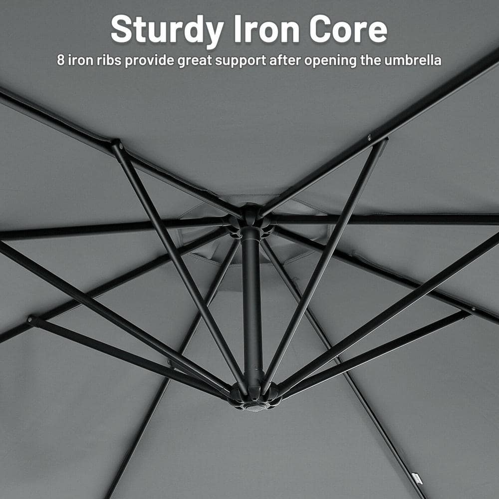 10ft Gray Polyester Patio Offset Umbrella with Iron Frame