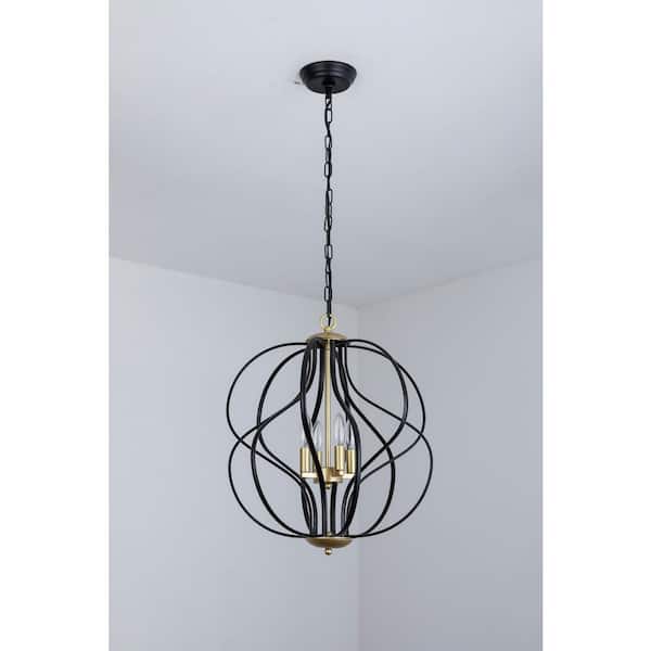 4-Light 17.3 in. Black Modern Lantern Dimmable Chandeliers Dining Room Kitchen Ceiling Lights Foyer Bedroom Lighting
