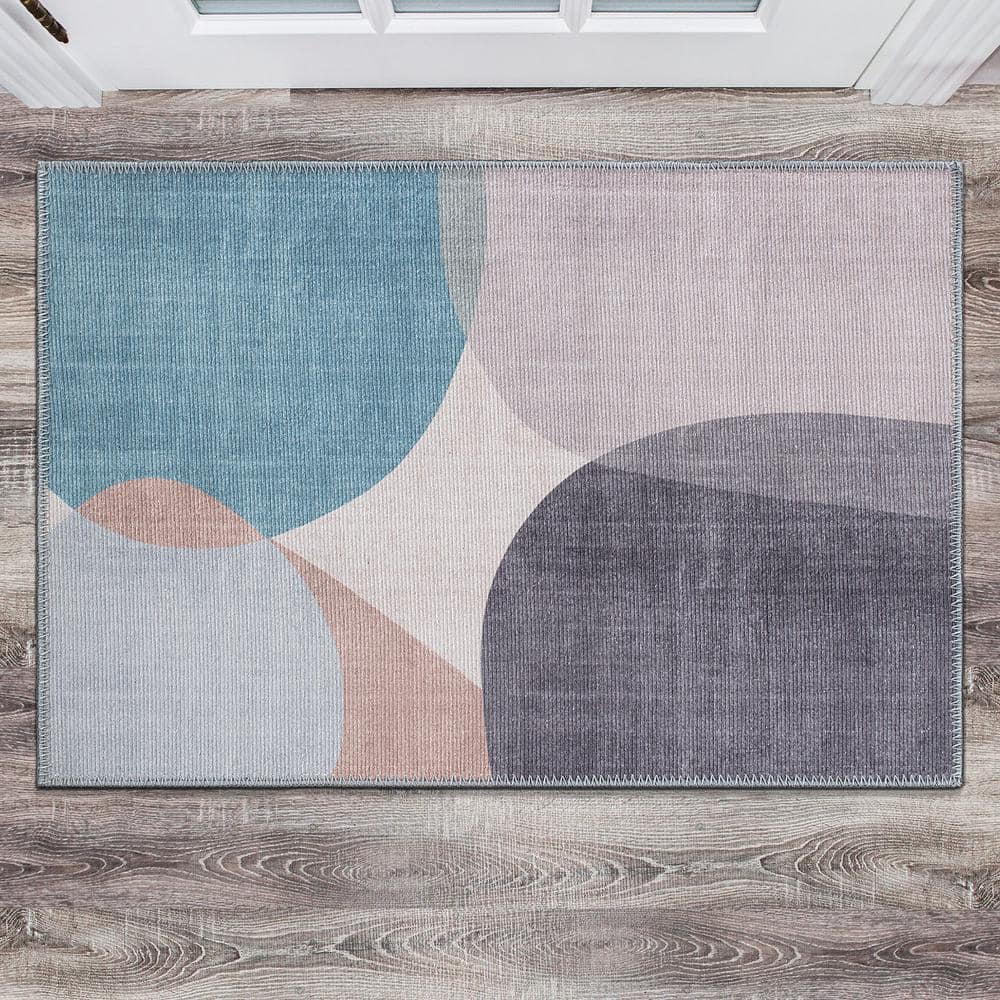 Contemporary Multicolor Geometric Flat Woven Washable Area Rug