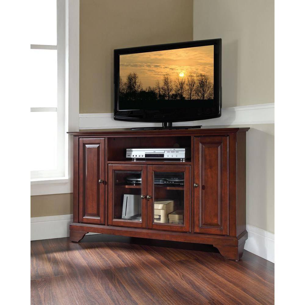 Crosley Lafayette 48 In Mahogany Wood Corner Tv Stand Fits Tvs Up To 52 In With Storage Doors Kf10006bma The Home Depot