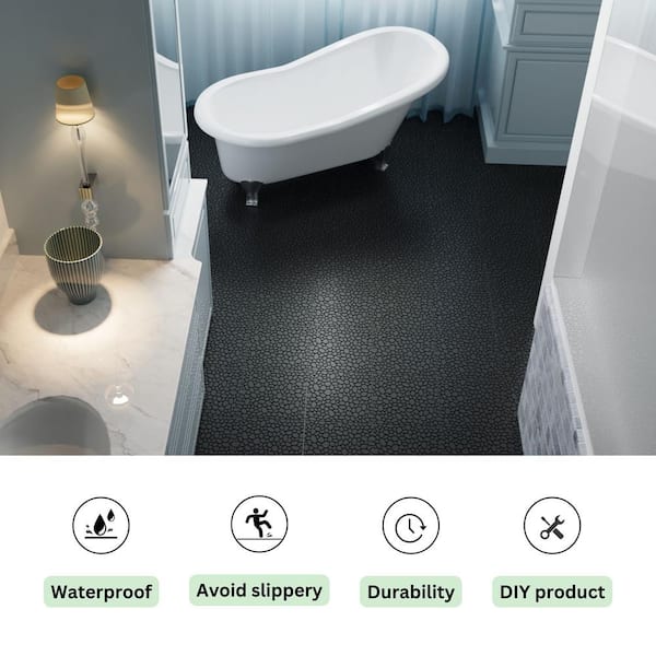 LIVIZA 1 ft. x 1 ft. Anti-Slip Plastic Deck Tile in Black (24-Piece), Pebble Stone Pattern