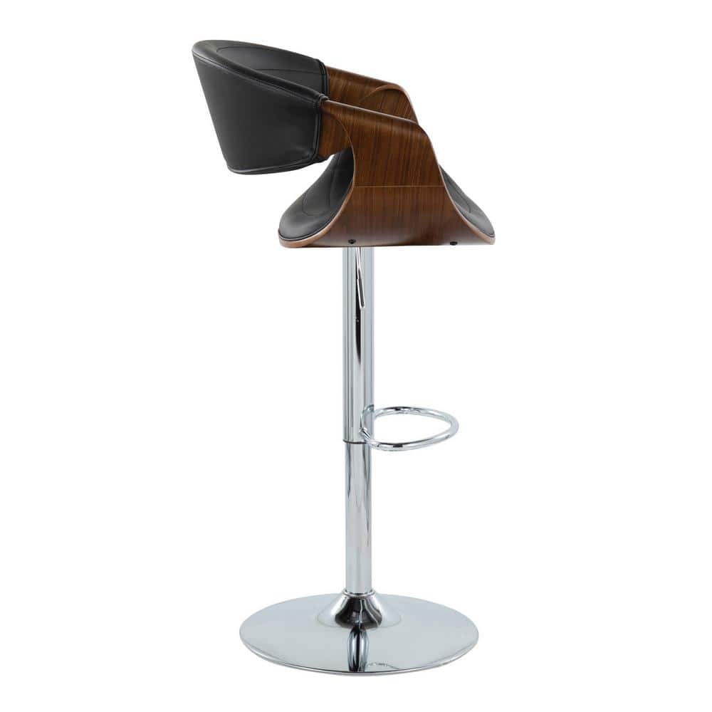 Symphony Black Faux Leather Adjustable Swivel Barstool Set with Chrome and Walnut Wood