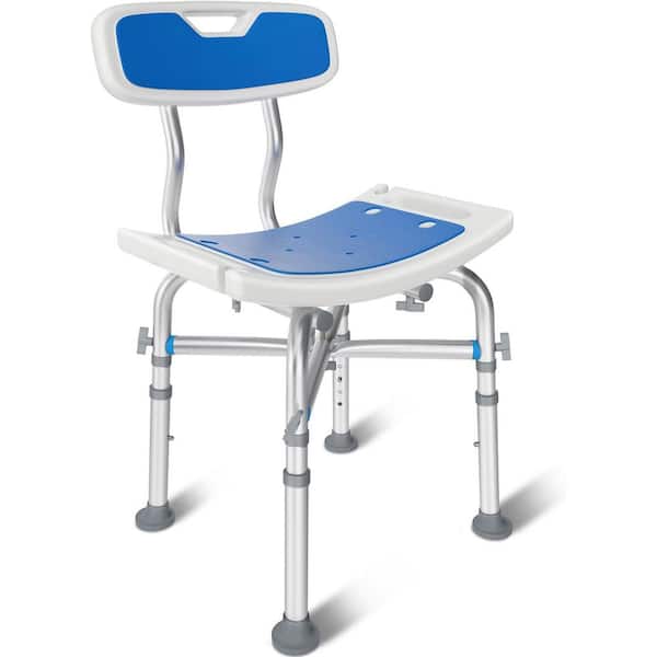17.3 in. W  Anti-Slip Heavy Duty Adjustable Aluminum Shower Chair in Silvery w/EVA Pad, Back 550 lb.for Elderly Disabled