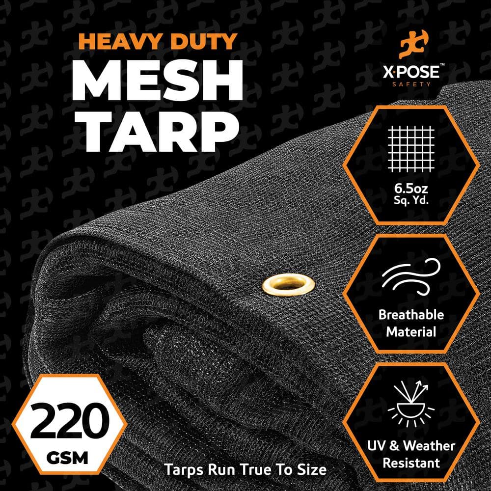 Heavy Duty Black Mesh Tarp with Brass Grommets, 4' x 10'