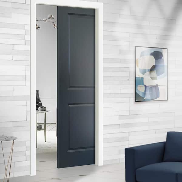 36 in. x 80 in. Charcoal Gray Painted Composite MDF 2PANEL Interior Sliding Door with Pocket Door Frame and Hardware Kit