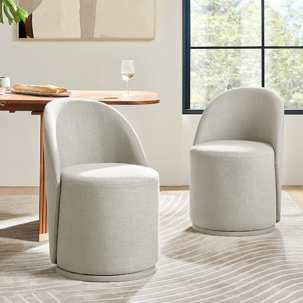 Clester Beige Polyester Swivel Dining Chair Set of 2