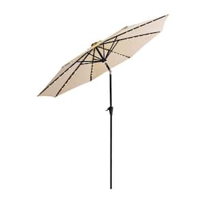 10 ft. Aluminum Market Solar Lighted Tilt Patio Umbrella with LED in Beige Solution Dyed Polyester