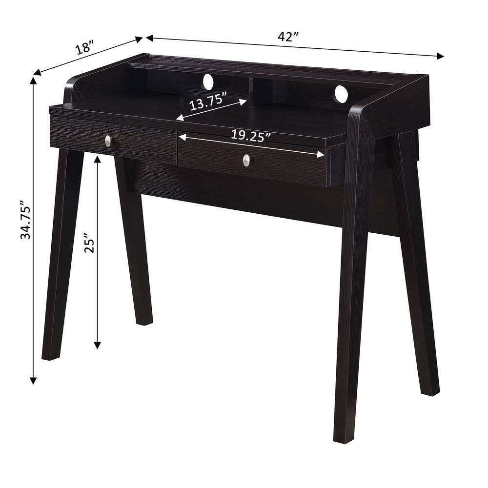 Espresso 42" Wood Desk with Drawers and Shelf