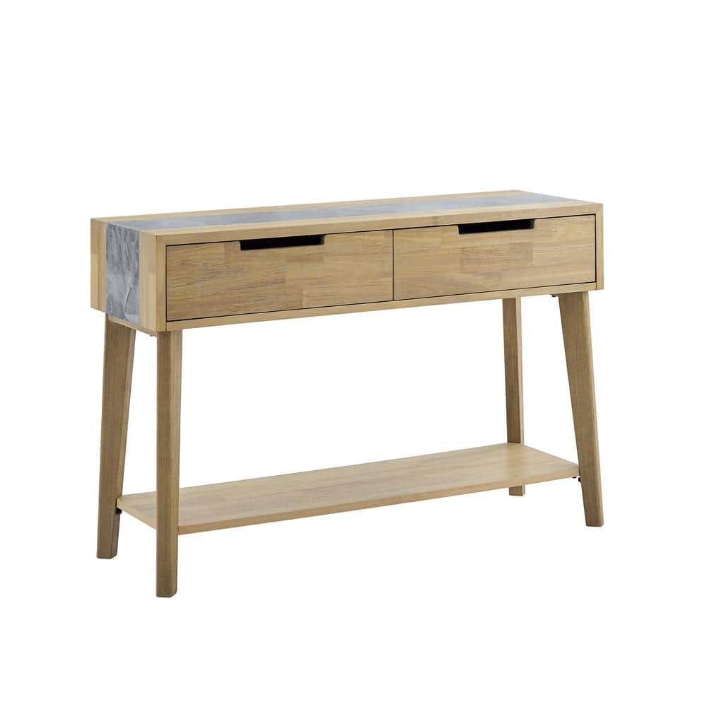 Calgary Natural Acacia and Gray Stone Sofa Table with Storage