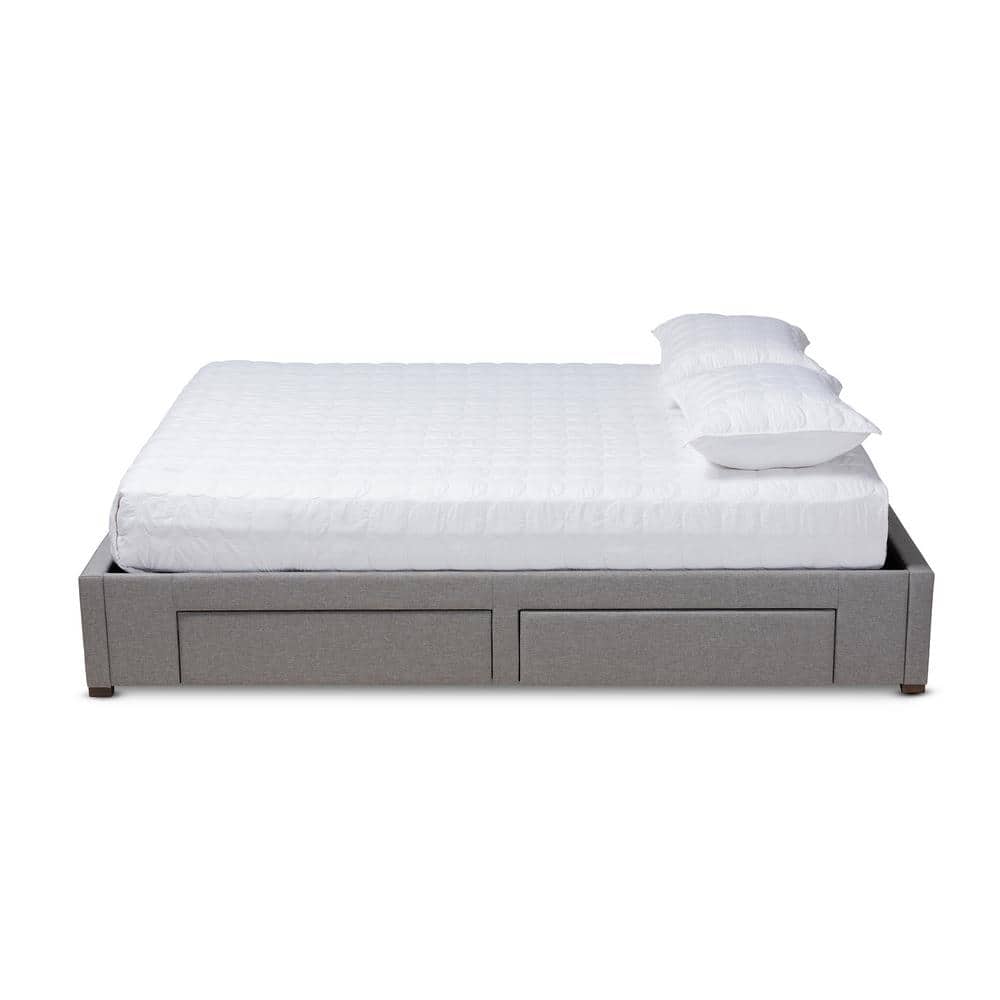 Leni King-Sized Light Grey Upholstered Bed Frame with Storage Drawers