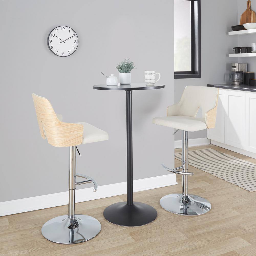 Stella Adjustable Cream Fabric and Chrome Swivel Barstool Set