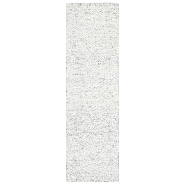 Metro 2 ft. x 10 ft. Dark Gray/Ivory Floral Medallion Runner Rug