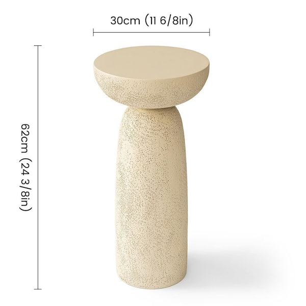 Sleek Cream 11.81 in. W x 24.41 in. H Cylinder Sandstone Side Table