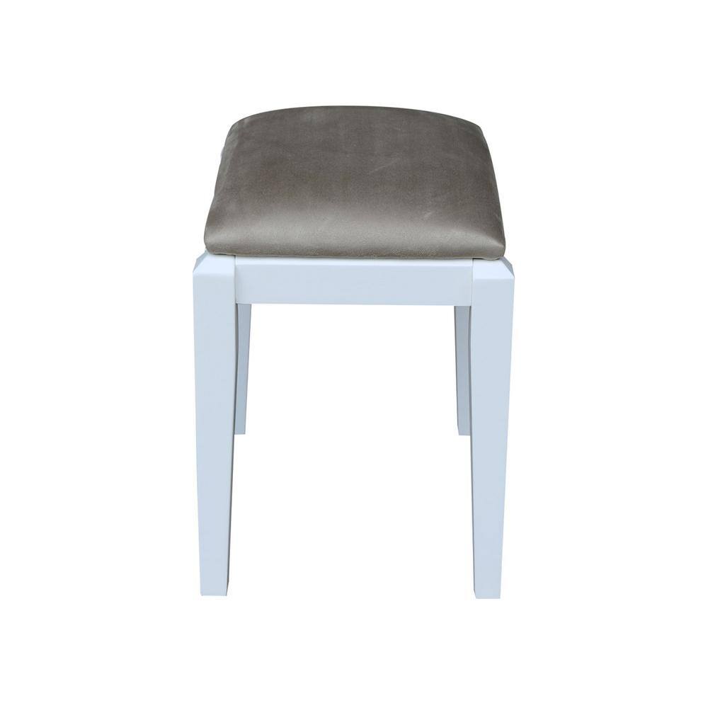Gray Microfiber Upholstered Vanity Bench with White Frame