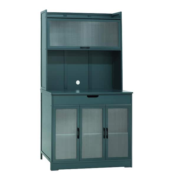 VEIKOUS Wood Color Natural Bamboo Kitchen Pantry Cabinet Storage with Buffet Cupboard and Microwave Stand, Light Wood