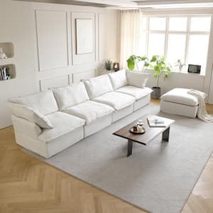 162.98 in. W Flared Arm Linen 5-piece Free combination Modular Sectional Sofa with Ottoman in White