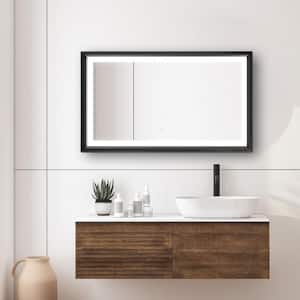 Metis 42 in. W x 24 in. H Large Rectangular Aluminium Framed Dimmable Anti-Fog Wall Bathroom Vanity Mirror in Black