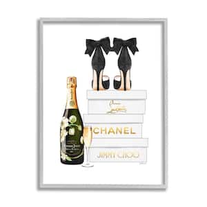"Champagne Bubbly Black Heel Glam Shoe Boxes" by Amanda Greenwood Framed Print Abstract Texturized Art 16 in. x 20 in.