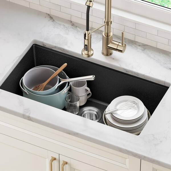 Undermount Granite Composite 32 in. Single Basin Kitchen Sink Kit in Black Undermount Granite Composite 32 in. Single Basin Kitchen Sink Kit in Black